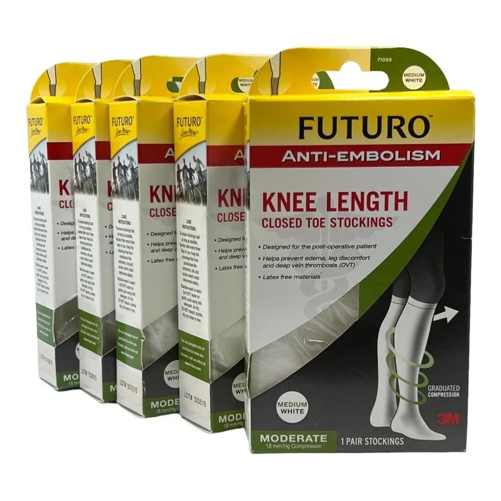 Futuro Stockings Unisex M‎ Anti Embolism Knee Length Closed Toe White 71055 5 PK